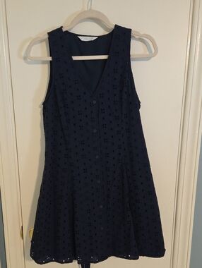 LC Lauren Conrad Navy Eyelet Button-Front Mini Dress
